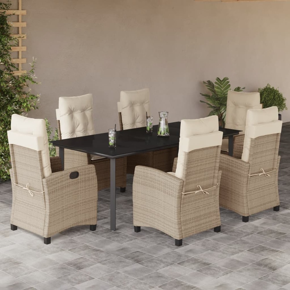 Ensemble à manger de jardin et coussins 7 pcs beige poly rotin