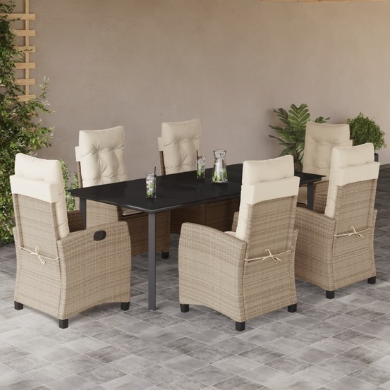 Ensemble à manger de jardin et coussins 7 pcs beige poly rotin