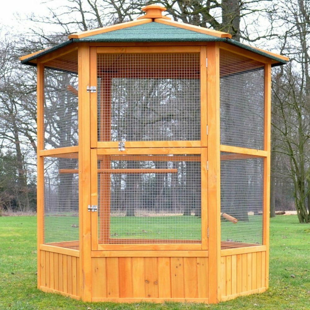 Voliere cage a oiseaux en bois de haute qualite 6 coins 160x123cm modele maxi 308