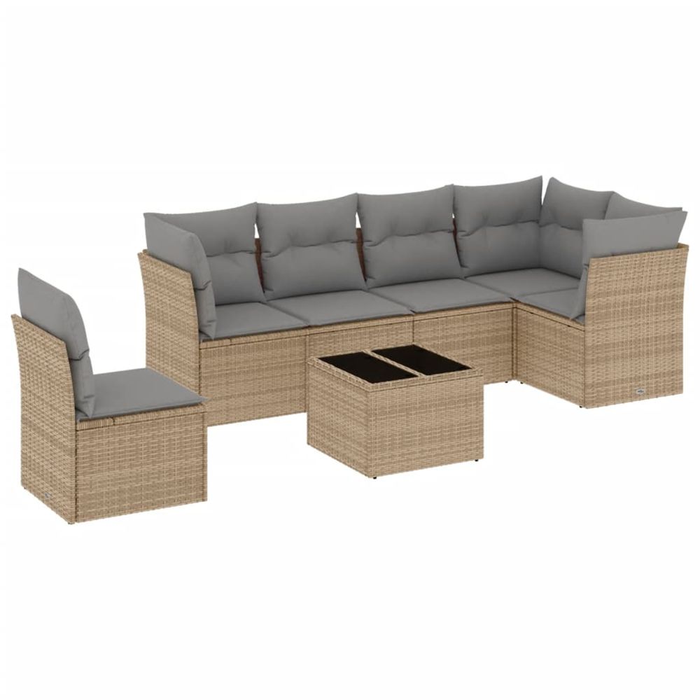 Salon de jardin avec coussins 7 pcs beige résine tressée