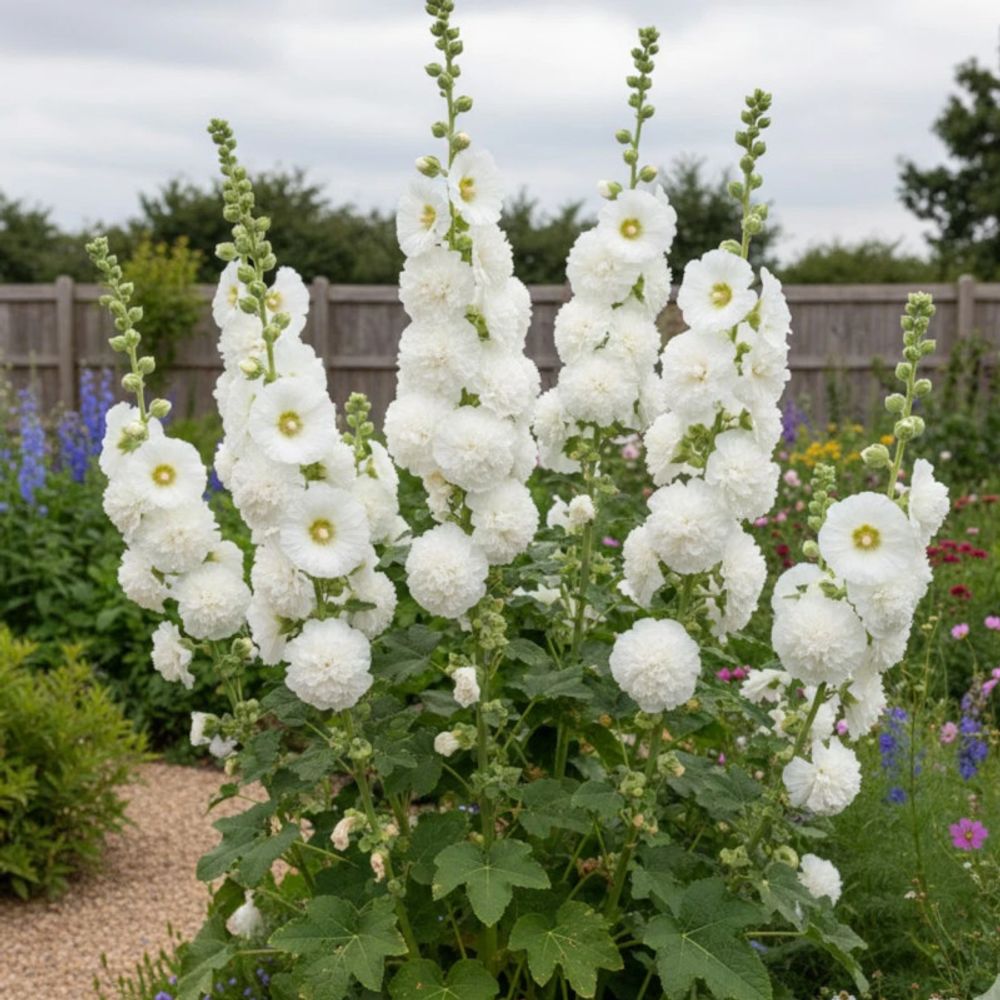Rose trémière chater's double blanc lot de 5 godets