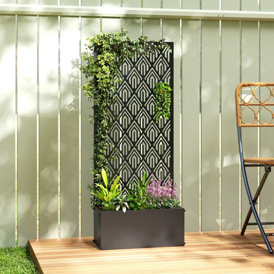 Jardinière treillis 2-en-1 métal terrasse plantes grimpantes intimité 45x22x110 noir