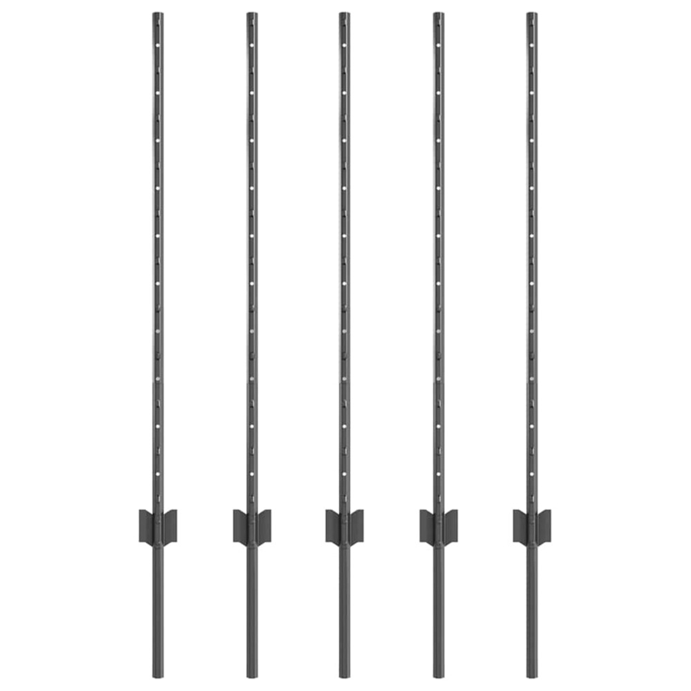Poteau de clôture. 5 pcs gris 100 cm acier