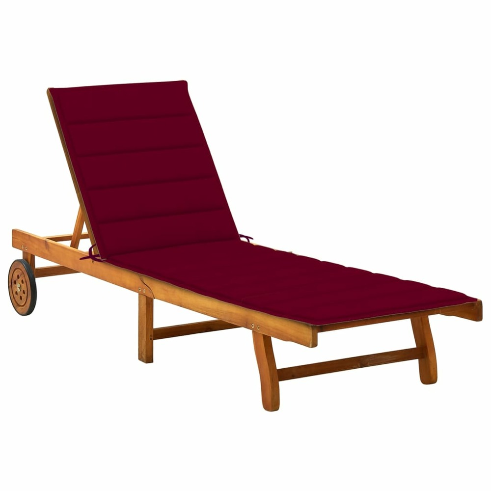 Transat chaise longue bain de soleil lit de jardin terrasse meuble d'extérieur avec coussin bois d'acacia solide