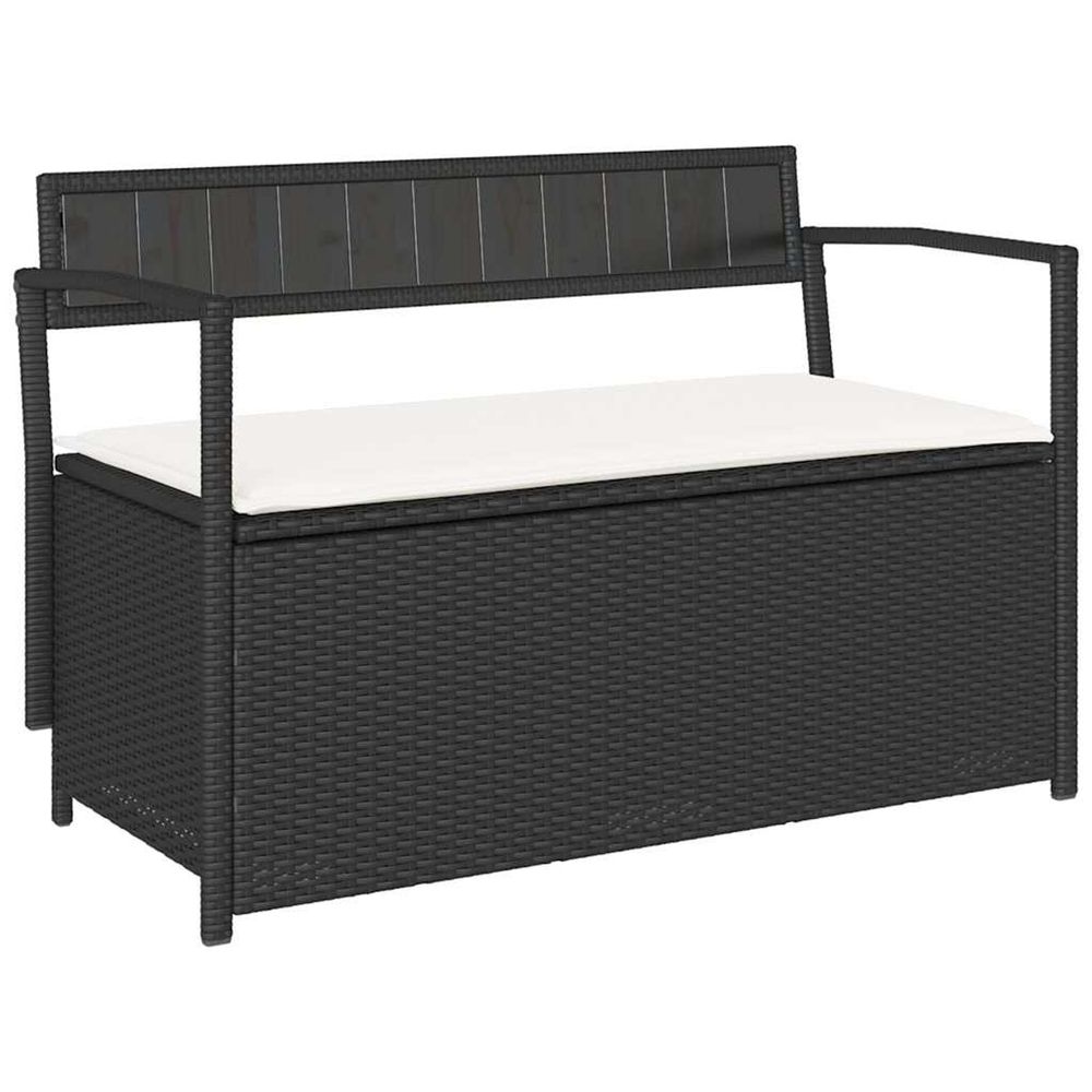 Banc de rangement de jardin avec coussin noir résine tressée