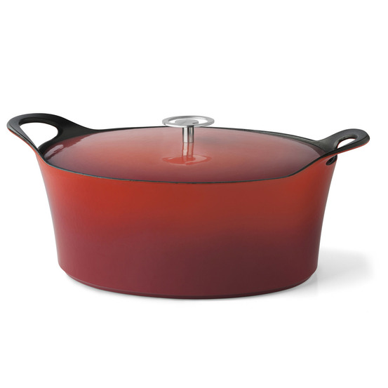 Volcan - cocotte ovale 35cm fonte de fer émaillée rouge avec couvercle