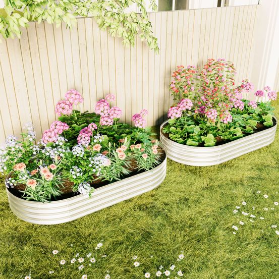Lot 2 carrés potager acier galvanisé extérieur xxl 240x120cm argent