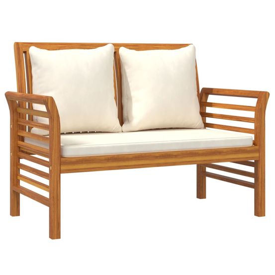 Banc canapé avec coussins blanc crème bois d'acacia solide