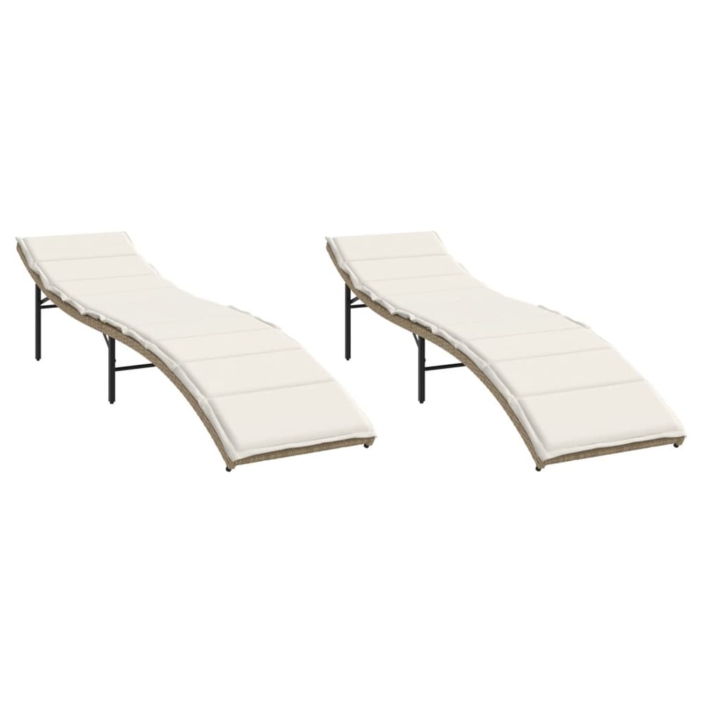 Chaises longues lot de 2 avec coussins beige résine tressée