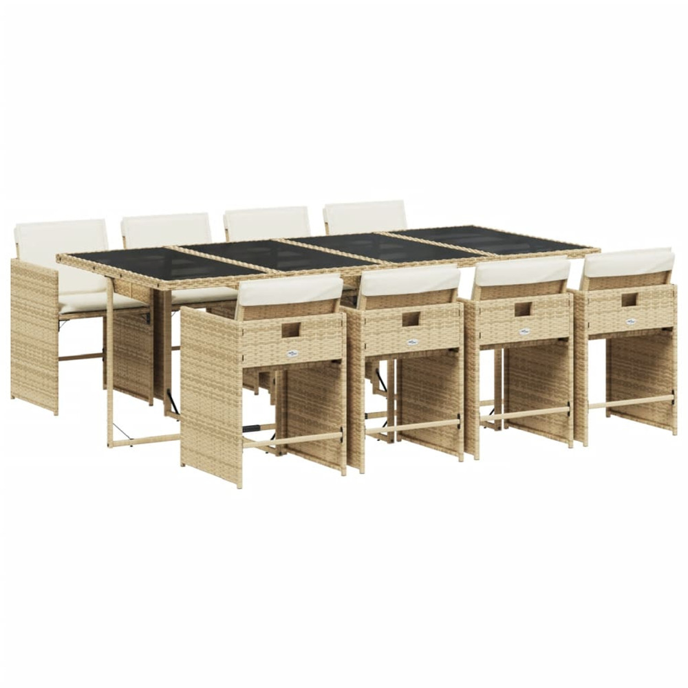 Ensemble à manger de jardin et coussins 9 pcs beige poly rotin