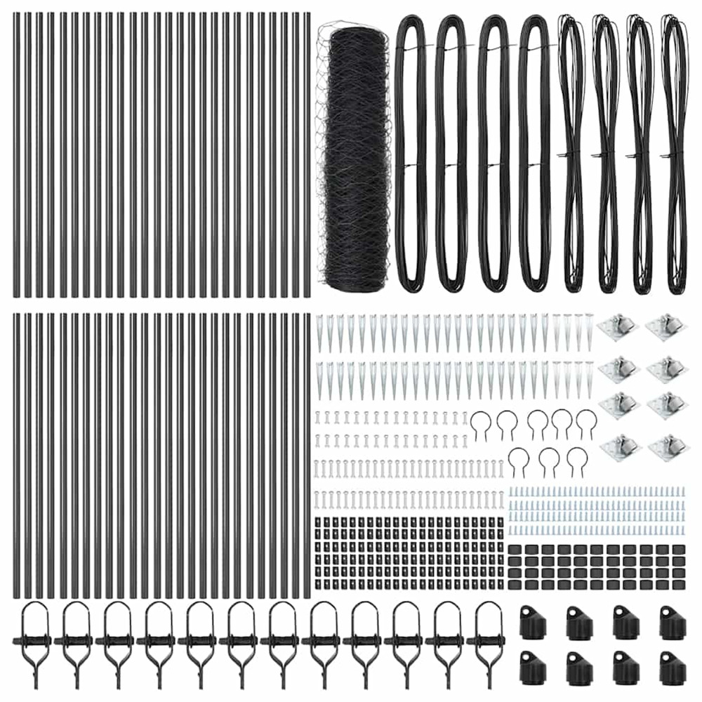 Poteau de clôture. Gris 100 x 0,4 m (maille 50 mm) acier et pvc