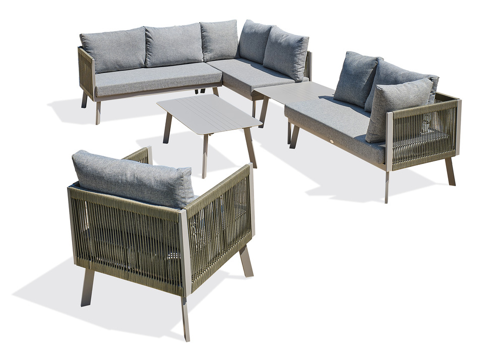 Salon de jardin manosque en aluminium et corde gris