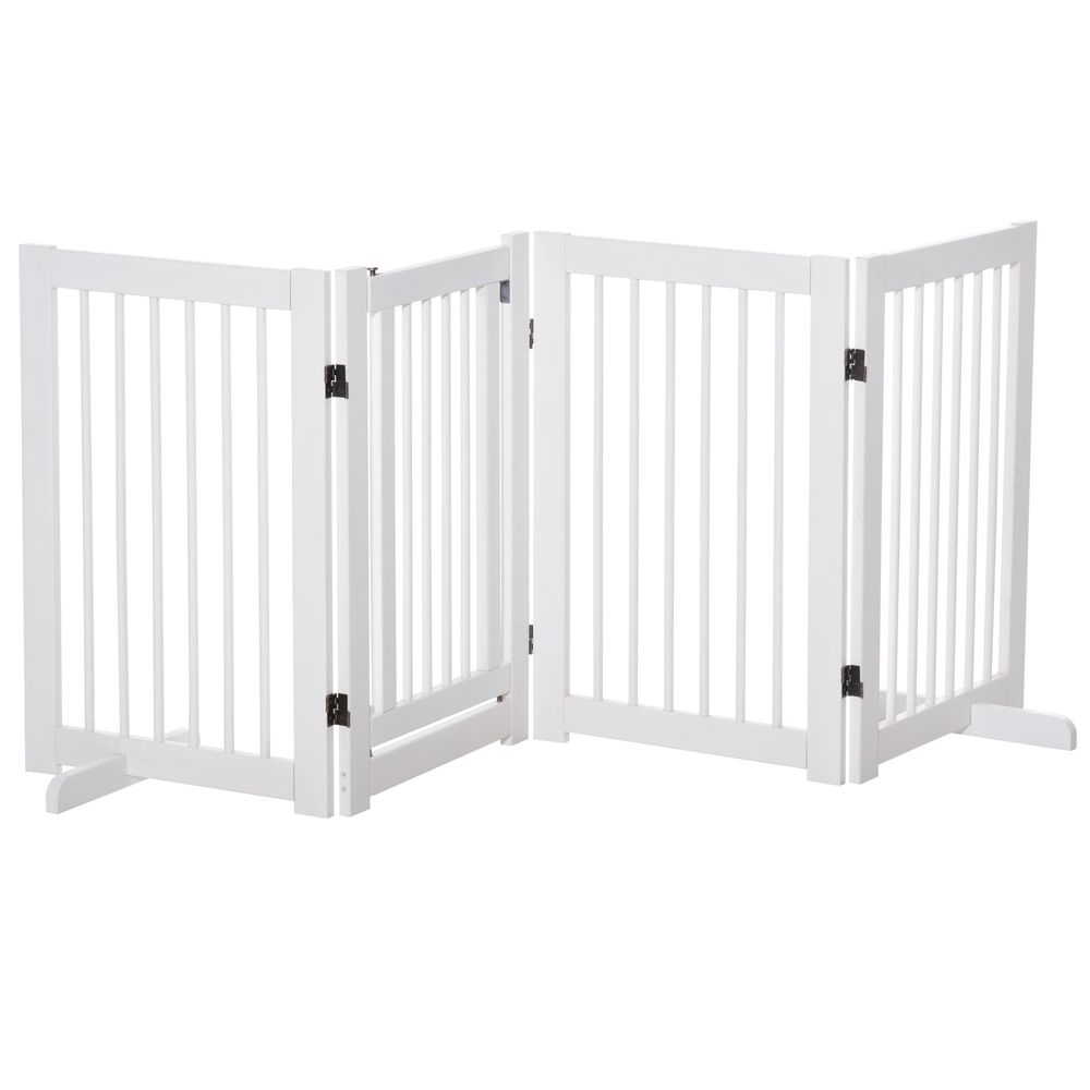 Barrière de sécurité chien en bois pliable pour portes et escaliers avec portillon 204 cm blanc