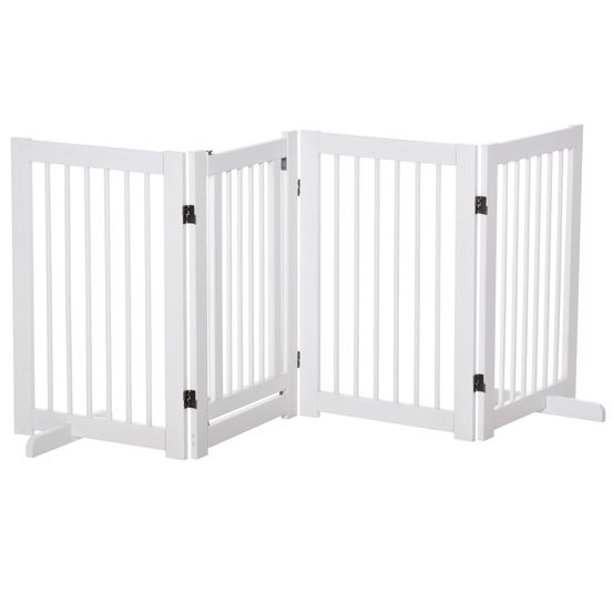 Barrière de sécurité chien en bois pliable pour portes et escaliers avec portillon 204 cm blanc
