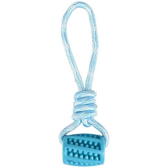 Jouet tuyau + corde à tirer bleu 26 cm. Rudo. En tpr. Pour chien.