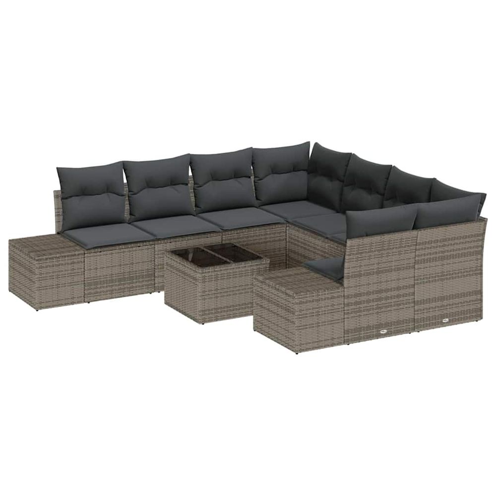 Ensemble de canapé de jardin 9 pc gris polyrotin