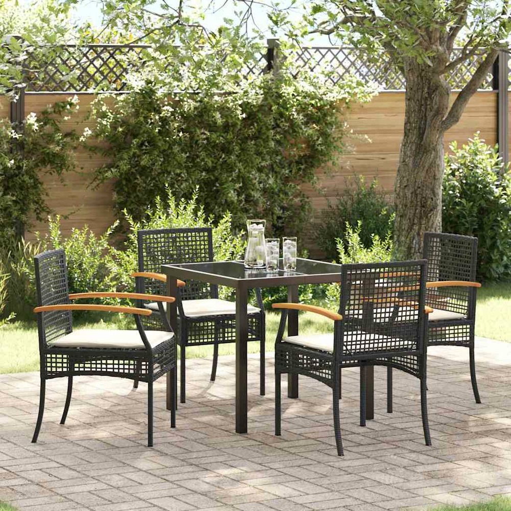 Ensemble de salle à manger pour jardin 5 pcs noir rotin
