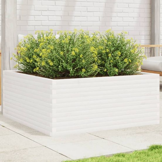 Potager surélevé xxl bois de pin massif pour jardin blanc 110x110cm