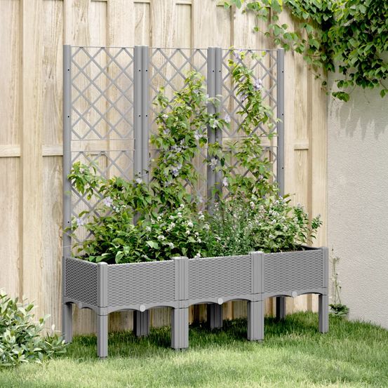 Jardinière surélevée treillis pp pour plantes grimpantes jardin gris clair 120x40 cm