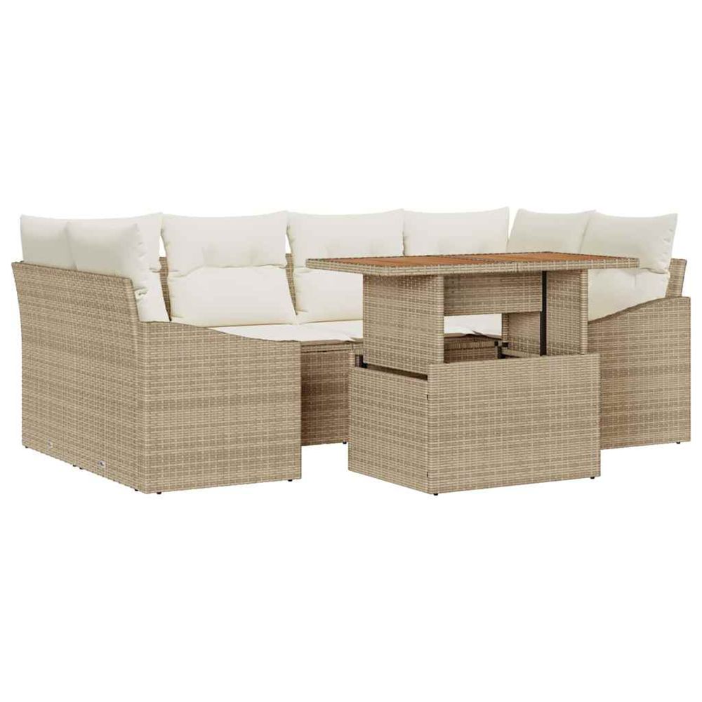 Ensemble de canapé de jardin 7 pc beige poly rotin