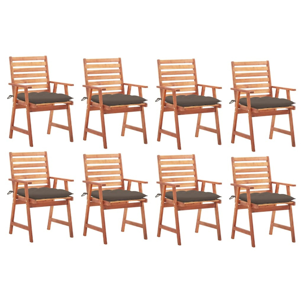 Chaises à manger d'extérieur lot de 8 et coussins acacia massif