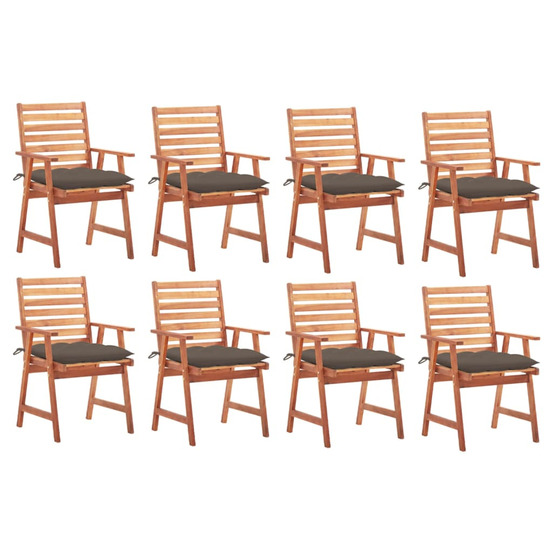 Chaises à manger d'extérieur lot de 8 et coussins acacia massif