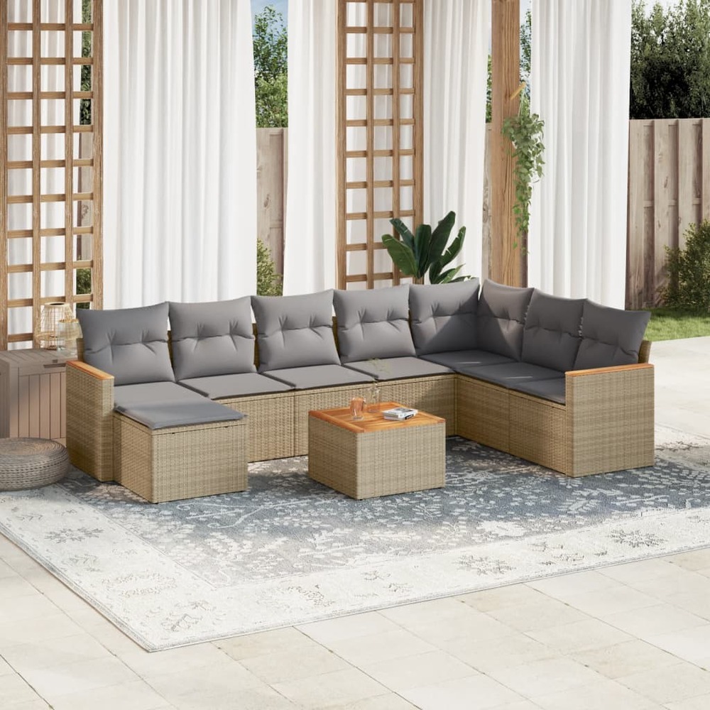 Salon de jardin avec coussins 9pcs mélange beige résine tressée