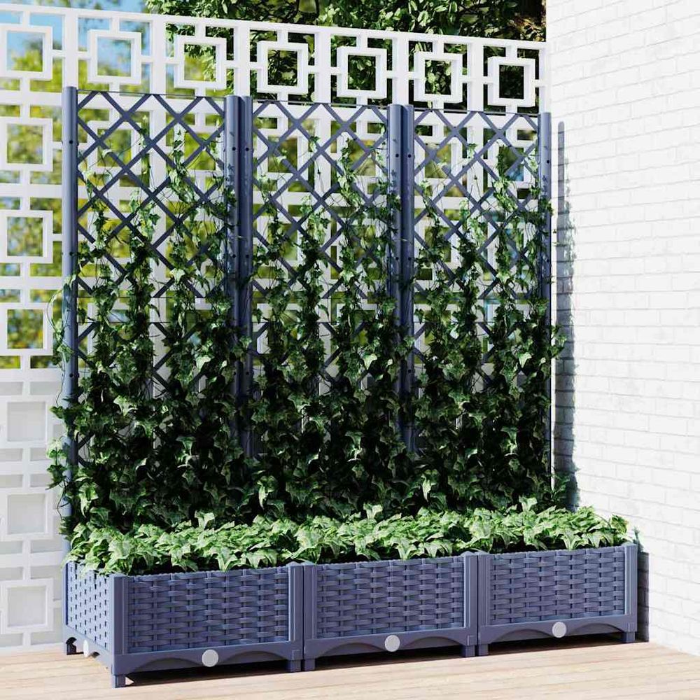 Jardinière rectangulaire avec treillis pp extérieur bleu gris 120x121,5cm