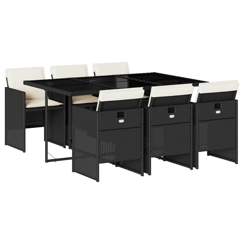 Ensemble à manger de jardin coussins 7pcs noir résine tressée