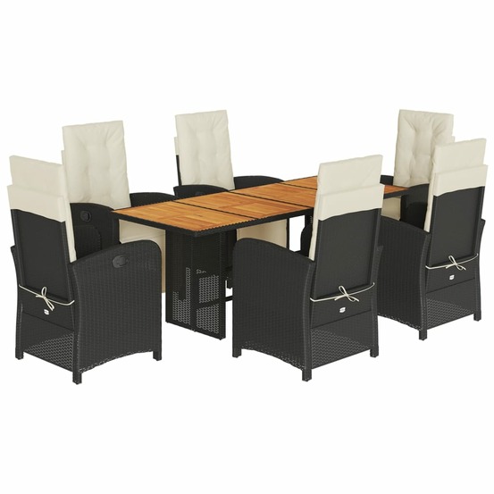 Ensemble à manger de jardin coussins 7pcs noir résine tressée