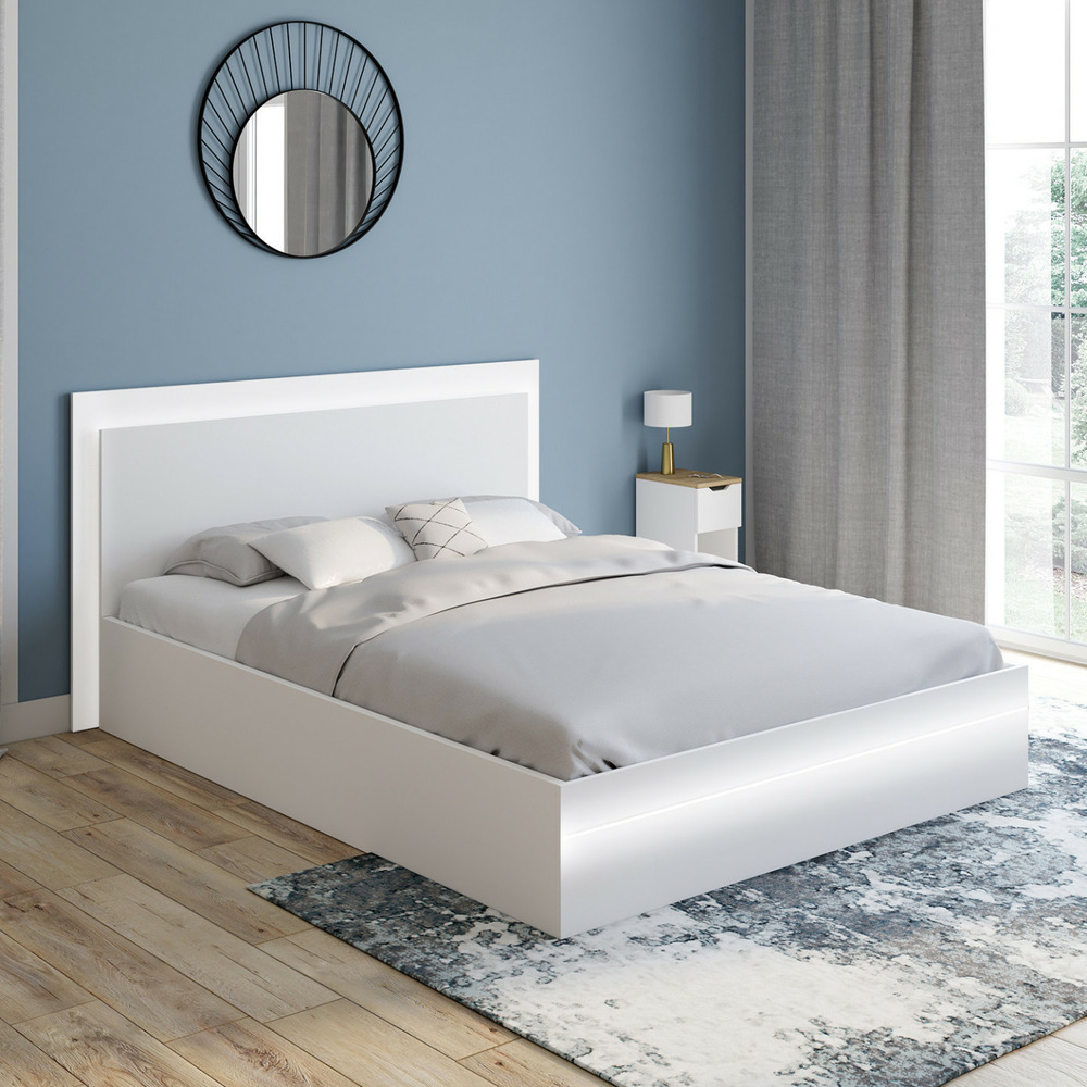 Lit double charlie 140 x 190 cm avec sommier et led intégrées blanc