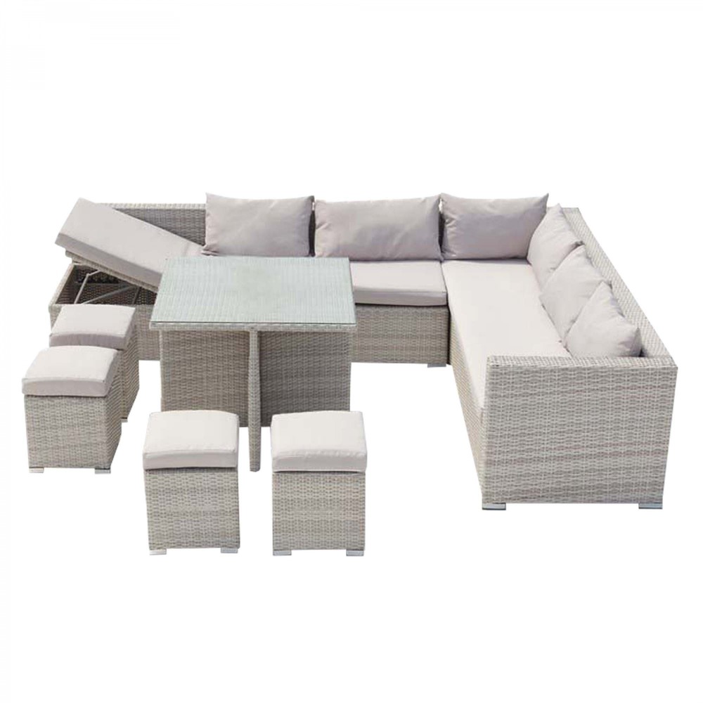 Salon de jardin encastrable 10 places en résine gris-gris fidji