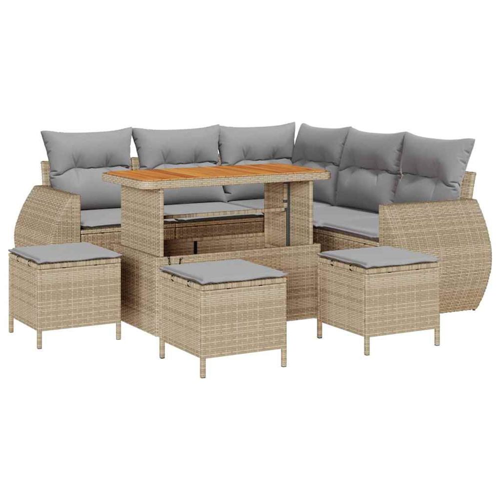 Ensemble de canapé de jardin 9 pc beige polyrotin