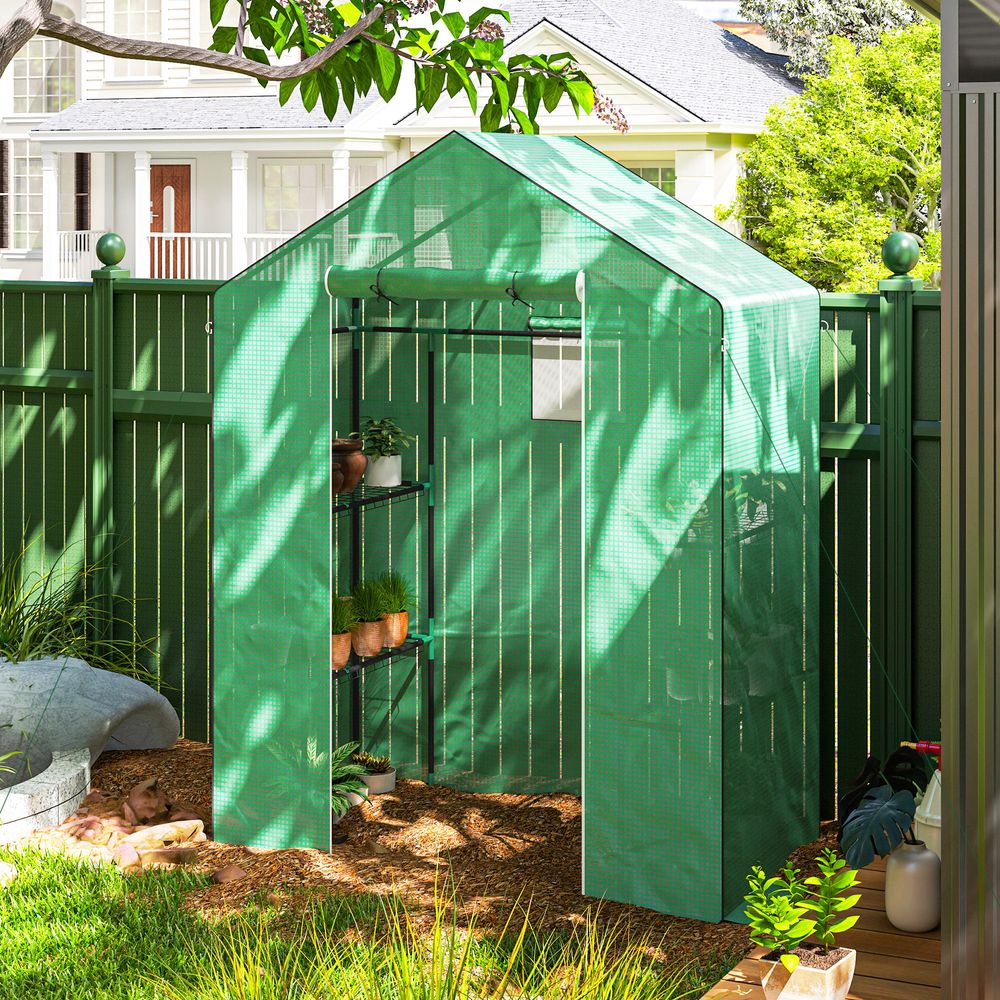 Serre de jardin en acier et plastique 143 x 74 x 190 cm verte avec étagères anti-uv - comfortxl outdoor living