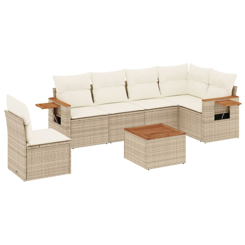 Salon de jardin avec coussins 7 pcs beige résine tressée