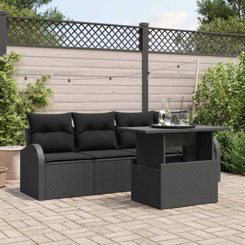 Ensemble de canapé de jardin avec coussin 5 pcs noir poly rotin