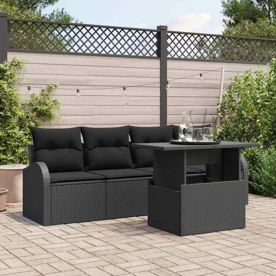 Ensemble de canapé de jardin avec coussin 5 pcs noir poly rotin