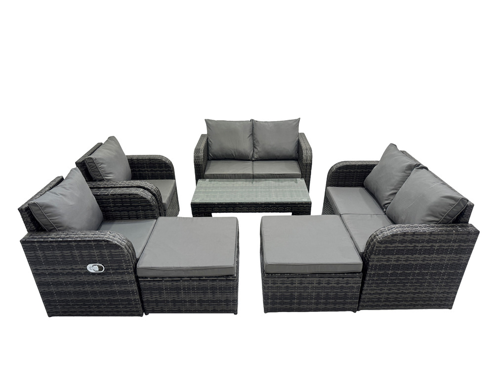 8 places ensemble de meubles de jardin avec table basse rectangulaire chaise inclinable canapé d'amour 2 grand tabourets