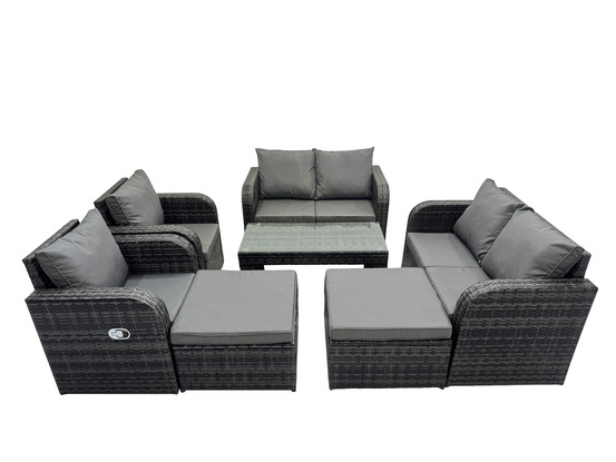 8 places ensemble de meubles de jardin avec table basse rectangulaire chaise inclinable canapé d'amour 2 grand tabourets