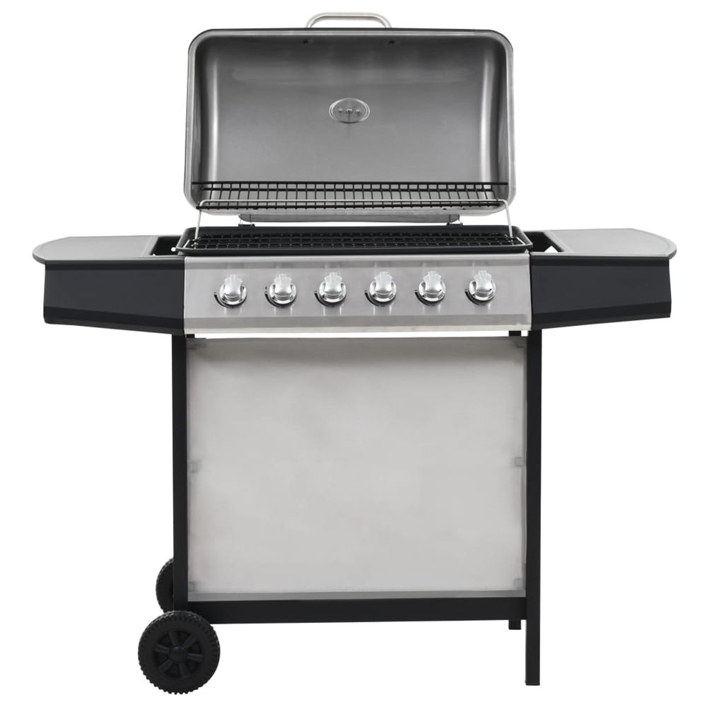 Barbecue au gaz avec 6 zones de cuisson inox argenté