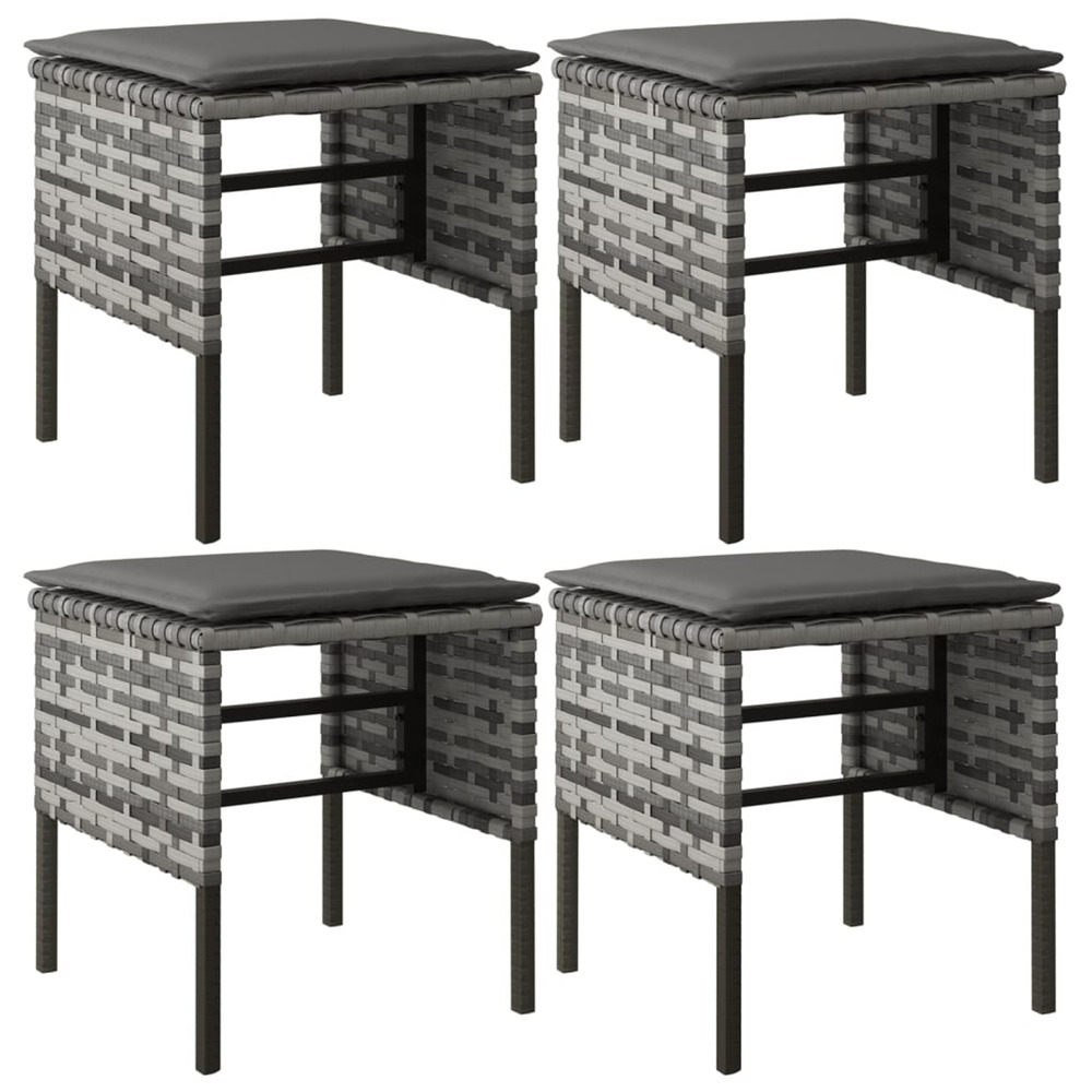 Repose-pieds de jardin et coussins lot de 4 gris résine tressée