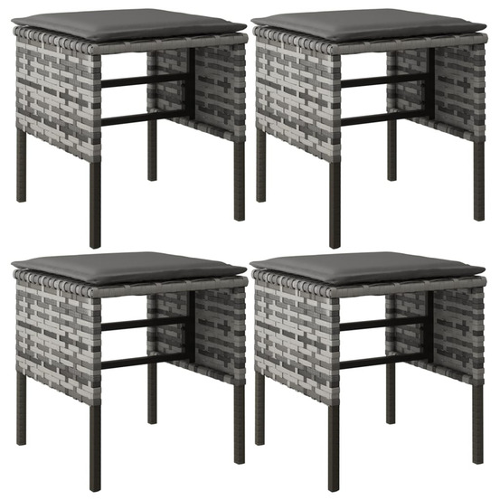 Repose-pieds de jardin et coussins lot de 4 gris résine tressée