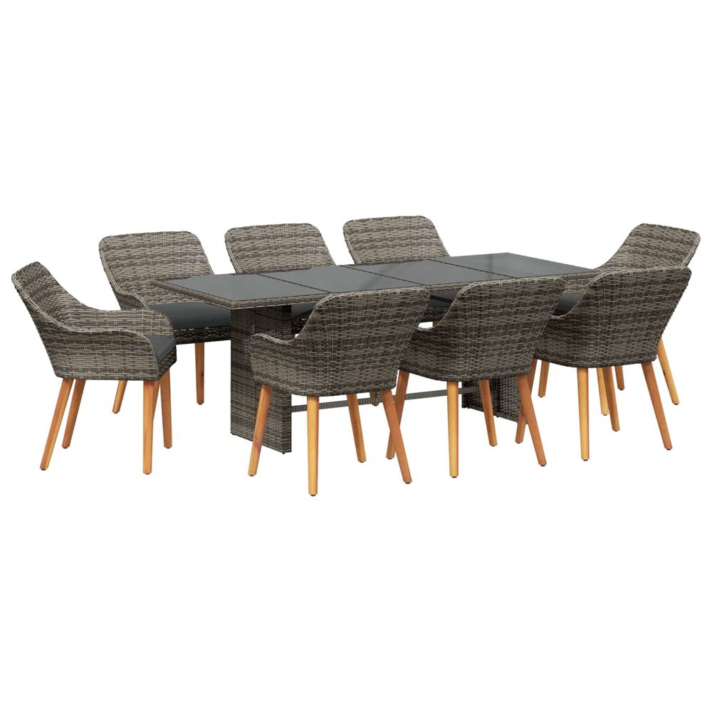 Ensemble de salle à manger pour jardin 9 pc gris polyrotin