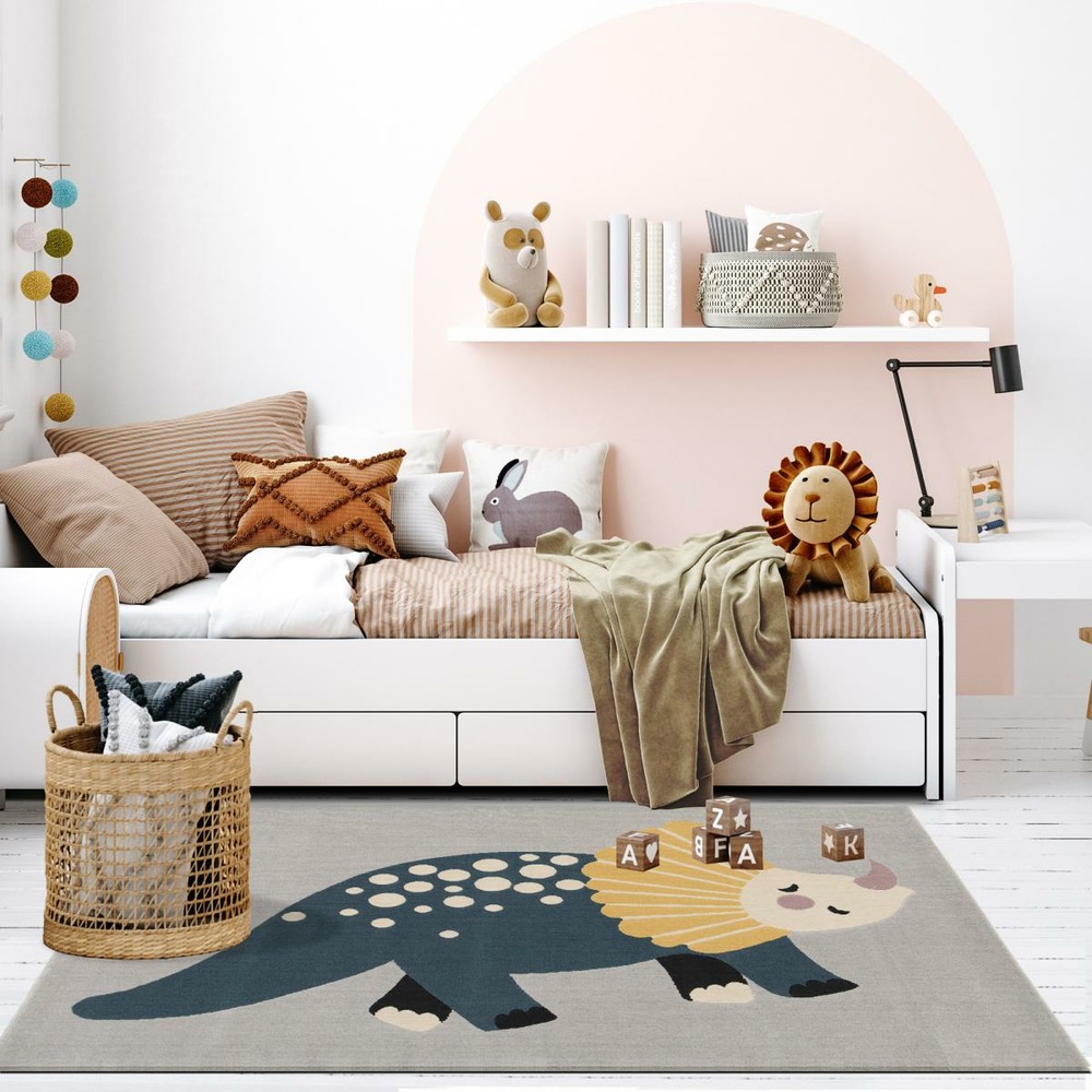 Tapis enfant 120x170 rectangle tissé gris et jaune flarine 6