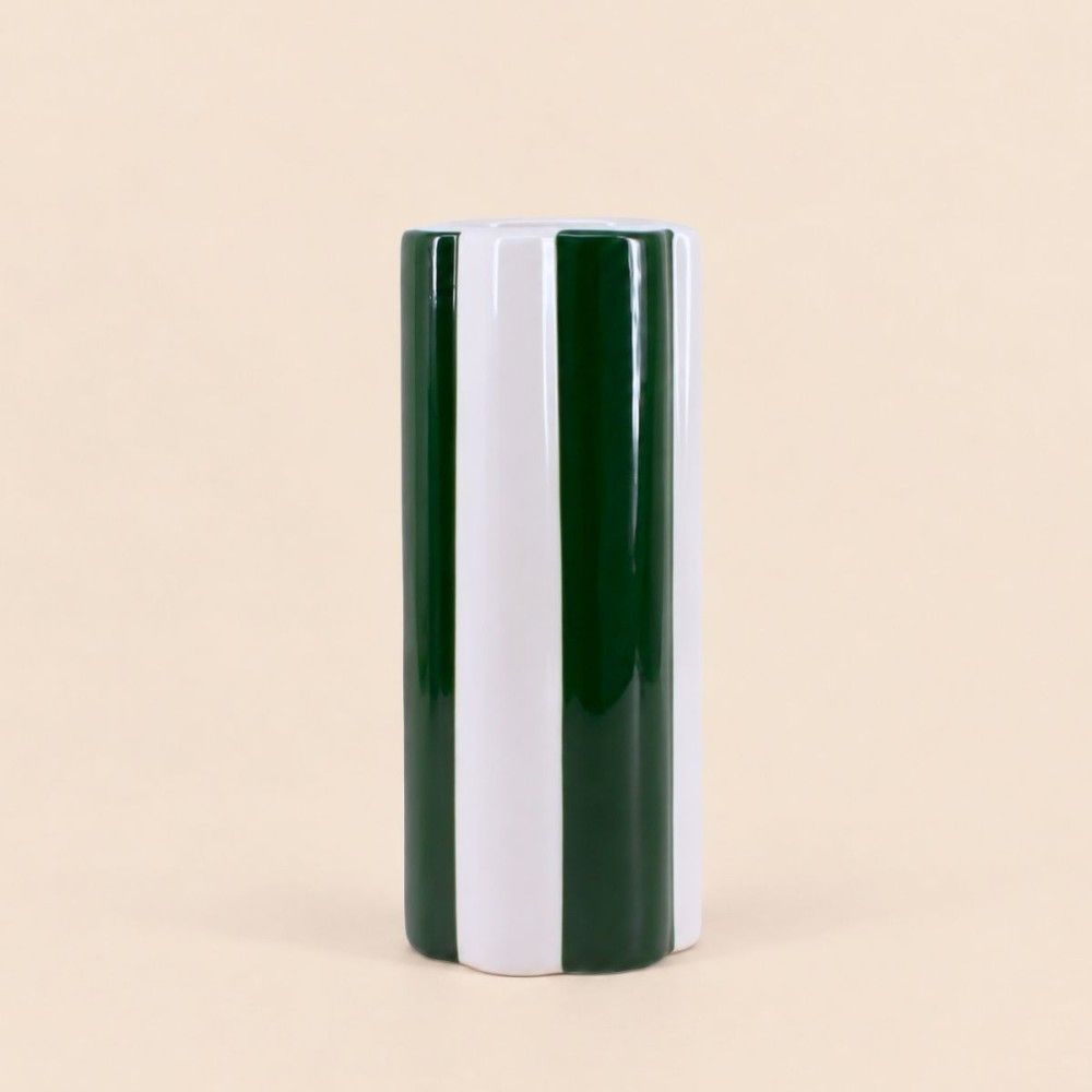 Vase en céramique à rayures vert et blanc, h27cm