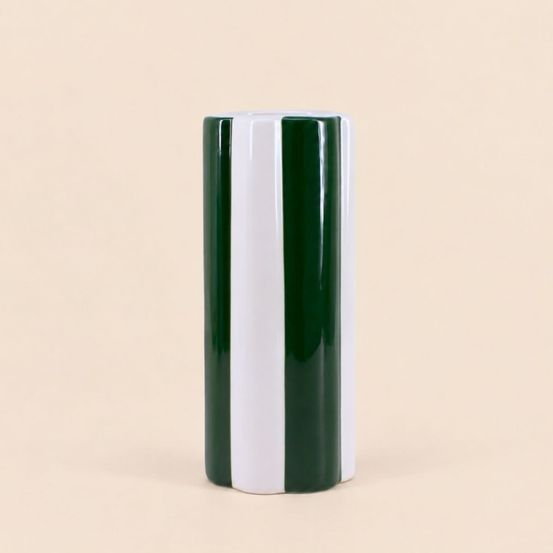 Vase en céramique à rayures vert et blanc, h27cm