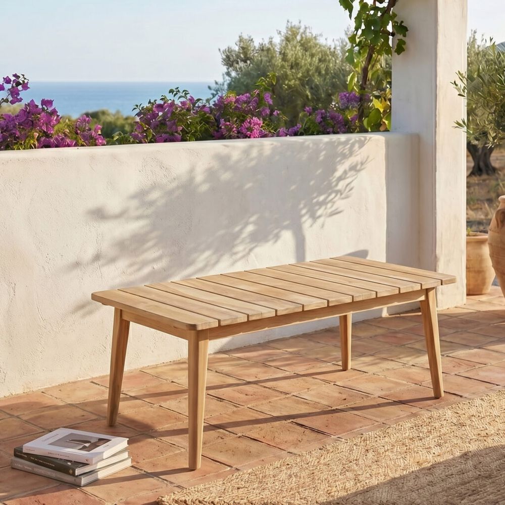 Table basse de jardin en bois teck rectangulaire manille