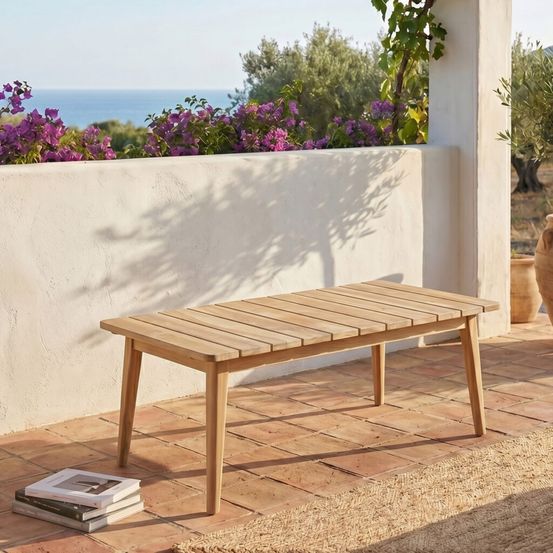 Table basse de jardin en bois teck rectangulaire manille