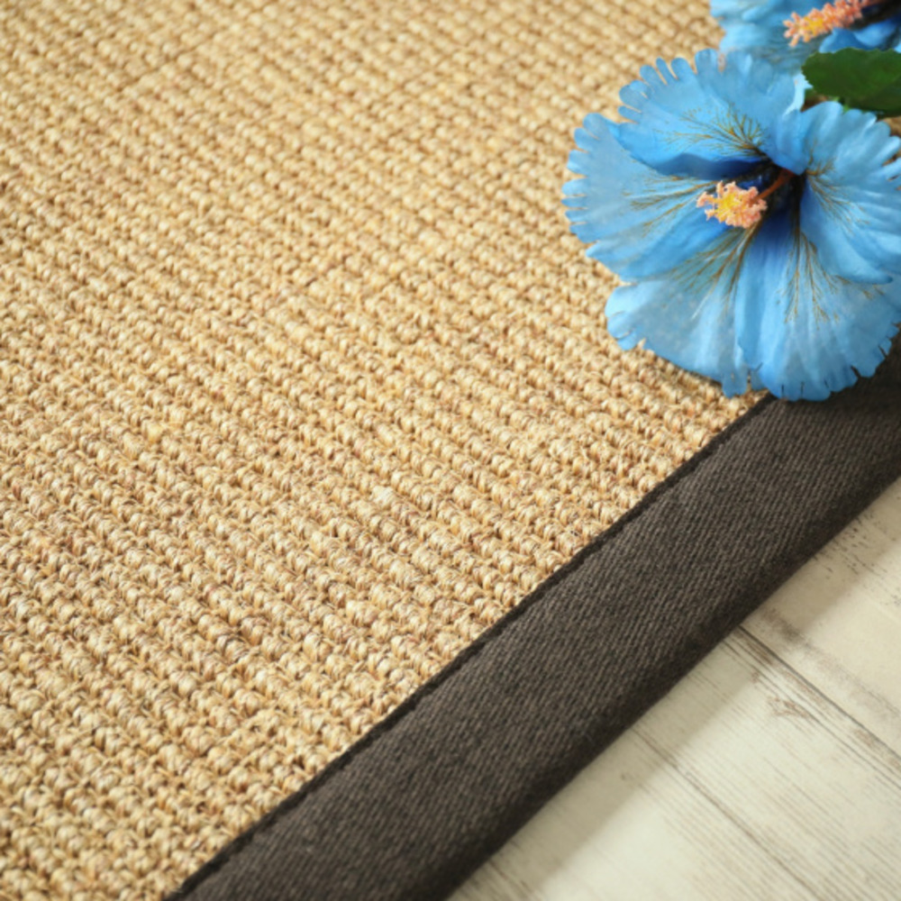 Tapis sisal grosses boucles - cuba orge - ganse chocolat - 140 x 200 cm