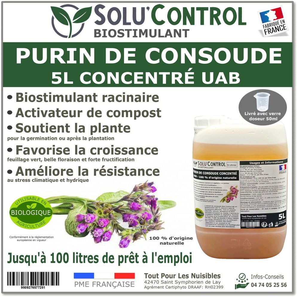 Purin de consoude solucontrol 5l concentre uab biostimulant racinaire favorise la croissance et la floraison